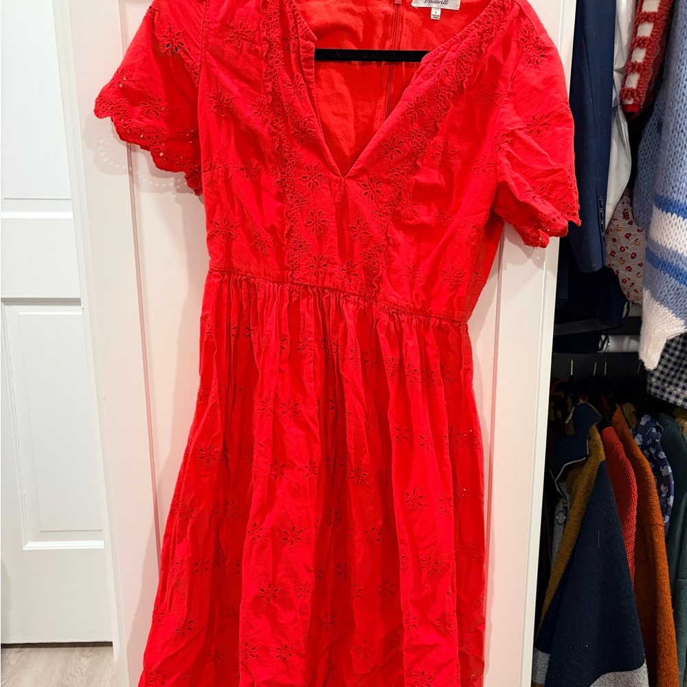 Madewell Midi Red Embroidered Dress